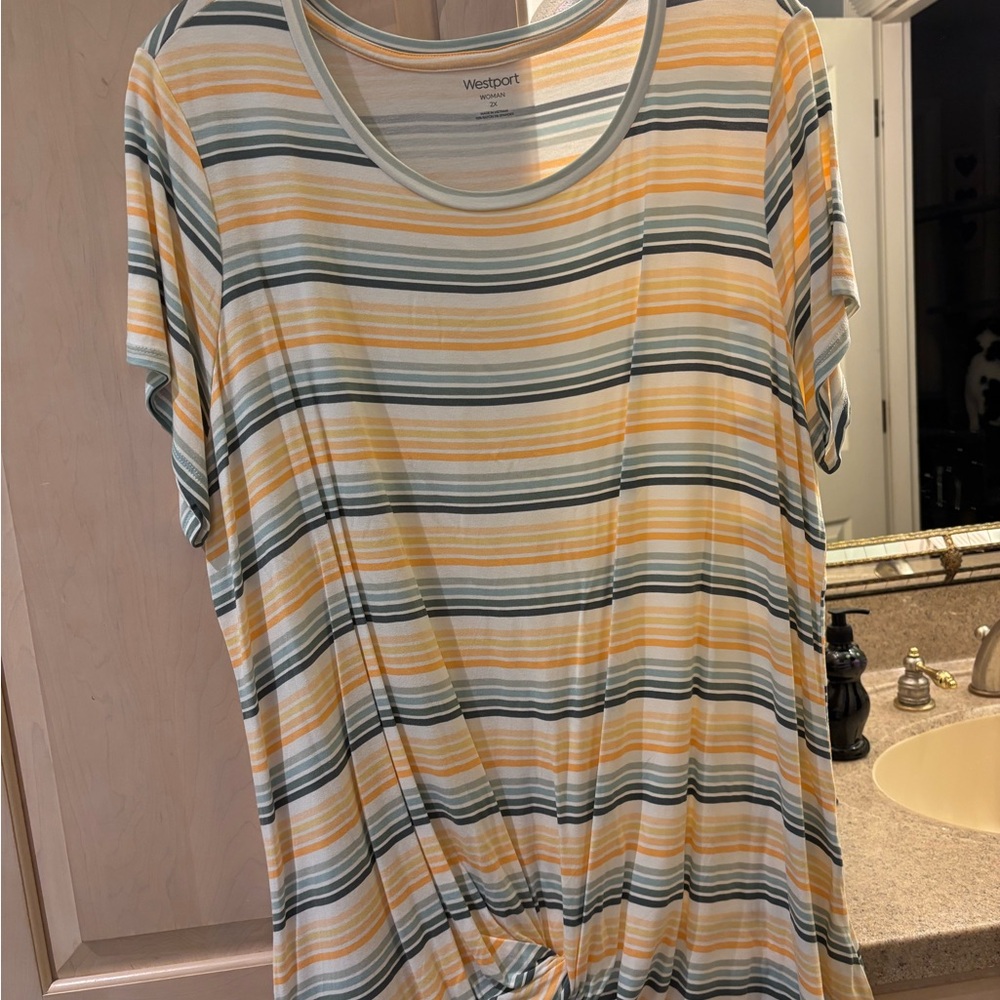 Westport Relaxed Tie Front Blue and Tan T-Shirt